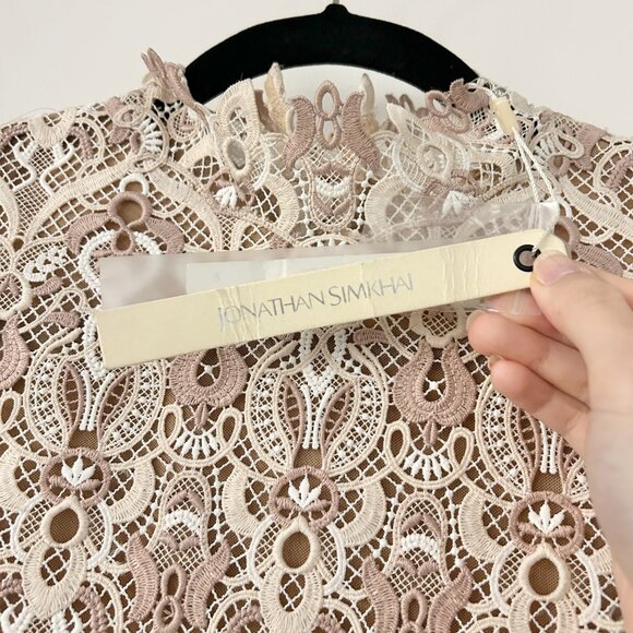 Jonathan Simkhai Natural Tulle-paneled Guipure Lace Mini Dress Nude Combo 6  NWT - Picture 6 of 16